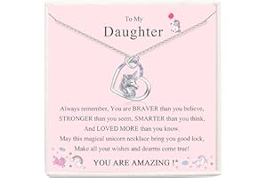 JOPLY Silver Necklace for Girls - Silver Unicorn Jewellery Gifts Necklace for Girls Daughter from Mum | Hypoallergenic Cubic Zirconia Heart Necklace for Granddaughter Niece Birthday Christmas