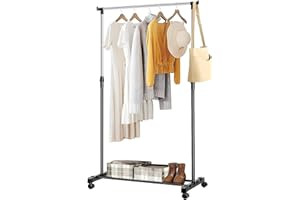 Dhouse Kleiderständer auf Rollen Metall Höhenverstellbar Kleiderstange Rollgarderobe Garderobenständer Kleiderstange Garderobenstange Kleiderwagen 90-170cm für Schlafzimmer Schwarz