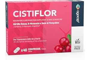 Cistiflor, D-Mannosio, Mirtillo Rosso e Semi di Pompelmo | per Cistite, Candida e Infezioni delle Vie Urinarie | 40 compresse, integratore d mannosio, cranberry, Agocap