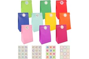 Ihaspoko 20 bolsas de papel, con 48 pegatinas redondas, 10 colores de bolsas de papel kraft para bodas, cumpleaños, suministros y regalos, 5.1 x 3.1 x 9.4 pulgadas