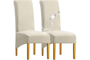 SHENGYIJING Stretch Chair Covers for Dining Chairs, Waterproof Jacquard XL Dining Chair Covers Set of 2 Removable Washable Dining Chair Protector Slipcovers, Beige