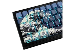 ‎HYEKIC PBT Keycaps, 131 Keys Blue Ukiyo-e Keycap Dye-Sublimation Cherry Profile Shine Through Side Engraved Transparent Keycaps for Cherry Gateron MX Switches Mechanical Keyboards