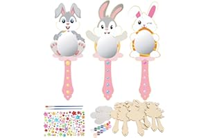 Matogle 9 Kits Bricolage Miroir Lapin en Bois - Loisirs Créatifs pour Filles - Colorer Miroirs avec Peinture et Pinceaux pour Activité Manuelle Pâques Fête Printemps Cadeau