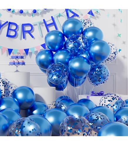 Oblique Unique Konfetti Luftballon Set – 10 Ballons (blau & Transparent), Für Party & Deko