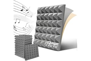 YAMCCCSE Espuma acústica, 12 unidades de espuma pirámides – Alfombrilla insonorizada de espuma acústica autoadhesiva para pared-Alfombrillas de espuma acústica (30 x 30 x 5 cm) (gris)
