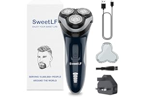 SweetLF Electric Razor for Men, 120 Min Shaving, Fast UK Adapter (1H Charging),100% Waterproof, Wet & Dry Rotary Shavers for Men with Pop-up Trimmer, LED Display, Dark Blue