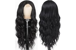 JUZIVIEE Perücke Schwarz Lang Wellig für Damen Kunsthaar Synthetische Perücken wie Echthaar für Mädchen Tägliche Anwendung Halloween Karneval Wig VD099