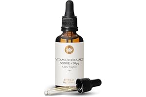 ‎SUNDAY NATURAL SUNDAY NATURAL® Vitamin D3 K2 Tropfen hochdosiert – Vitamin D 3 5.000IE + K2-MK7 ≥99,8 % + all-trans 50µg – Vegan, optimale Bioverfügbarkeit, ohne weitere Zusätze