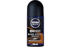 NIVEA MEN Antiperspirant Roll-on for Men, DEEP Black Carbon Antibacterial, Espresso Scent, 50ml