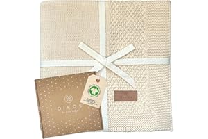 DIKOS® Kocyk niemowlęcy ze 100% bawełny ekologicznej GOTS naturalny beż | miękki kocyk dla noworodków dla dziewczynek / chłopców | koc z dzianiny koc do przytulania przez cały rok | pierwsze