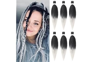 TAOYEMY Wstępnie rozciągnięte warkocze włosy 6 opakowań Kanekalon Syntetyczne Włókno przedłużania włosów 26 calowy Szydełkowane Easy Braids teksturze Yaki Plecionka stylizująca na gorącą wodę (1B/Silver)
