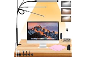 UCAMP Lampe de Bureau LED Puissante avec Clip,Lampe Pince,Lampe de Table LED,Lampe de Bureau à Intensité Variable 3 Couleurs,10 Niveaux de Luminosité Lampe de Table avec Pince avec USB