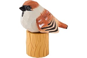 WEWAYSMILE Wooden Carved Bird Figurine, Hand Carved Painted Wooden Statues, Small Wooden Carved Bird, Cute Animal Ornament Craft for Home Office Desktop Decoration(Sparrow)