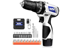 ZANGE Mini Cordless Drill Driver Kit w/One Battery, 12V Electric Screwdriver Driver Tool Kit with LED Work Light, Max Torque 45 N.m, 3/8 Inch Keyless Chuck, 18+1 Position, Dual Speed 0-400/1400rpm