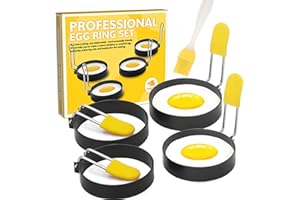 Bogoro Forma di Uovo Fritto,4 Pezzi Anelli Rotondi per Uova Fritta,Acciaio Inossidabile Antiaderenti Anelli,Anelli Antiaderenti Fritto Uovo,Anelli per Uova Fritta in Acciaio Inox
