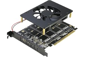Adaptateur Quad NVMe PCIe RIITOP 4 ports M.2 NVMe SSD vers carte PCI-e 4.0/3.0 x16 avec support du ventilateur 2280/2260/2242/2230 NVMe SSD (branchement PCI-e nécessaire)