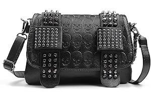 EVEOUT Gothic Skull Rivet Studded Crossbody Bag for Women Ladies PU Leather Messenger Shoulder Bag Wristband Bag Wallet Purse