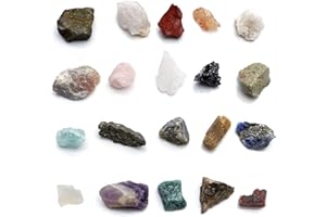 JSDDE Mineral Rock Variety Tumbled Rough Gemstone Meteorite Fragment Healing Energy Crystal Collection Box (20 pcs Rough Mini Stones Kit)