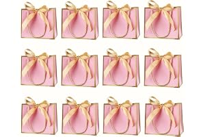 Små presentpåsar med handtag, mini presentpåsar liten tack presentpåsar med rosett för bröllop baby party födelsedag del (ros