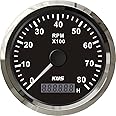 KUS 8000RPM 85mm 12V/24V Universal Tachometer Hour Meter Gauge for Petrol Engine with Backlight (Black)