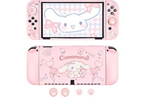 DLseego Housse de Protection pour Switch OLED, Housse TPU avec 4 Poignées de Pouce, Absorption des Chocs et Design Anti-Rayures, Accessoires pour Switch OLED2021 - Rose Chien des Nuages