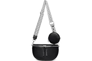 JiJia LeCo Sac Banane Femme Bandoulière Sac Banane Femme Cuir, Noir, à Large Sangle, en Cuir, Sac Banane, élégant