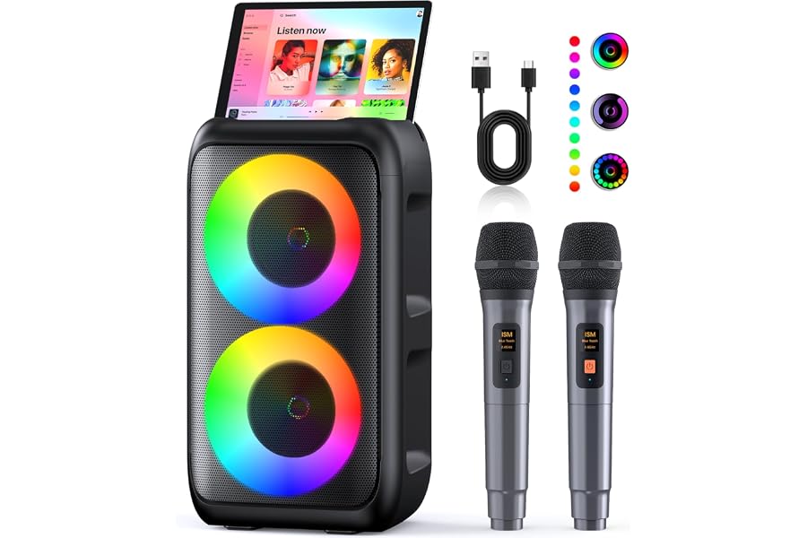 Karaoke con Microfono (2026 Ultimo Modello) | Cassa Bluetooth con 2 Microfoni per Adulti e Bambini | Supporta TV/Smartphone/i