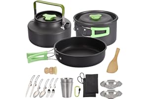 PELLOR Kit de Casserole Camping 17pcs Aluminium Cookware Poêlé Ensemble Compacte Cuisine pour Randonnée Trekking Bivouac Outdoor Trip