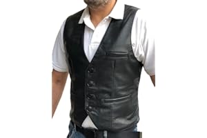 Overdrive Herren-Weste, echtes Schafsleder, lässig, Western-Stil, Vintage, Biker, Motorrad, Cruise, Reitweste, versteckte Waffentaschen, Schwarz