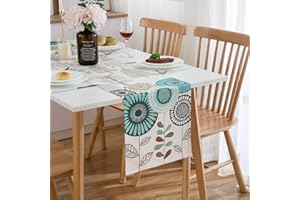 DECORMOMMT Camino de Mesa Azul Flores Girasol Moderno Sala Resumen Arte Camino de Mesa Lino Mantel Decoración Mesa de Comedor para Vacaciones De Fiesta de Boda Reunirse Deco Exterior Primavera Verano 183 x 33CM