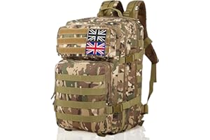 Vnvnvnv 45L Military Tactical Backpacks Large Molle Army Assault Pack 3 Day Bug Out Bag Laptop Bag for Hiking Treeking Black Hunting Rucksack with 2 Flag Patches