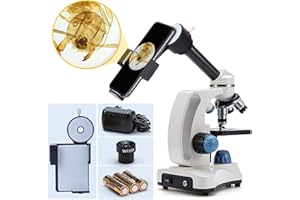 swift Microscope SW150-SPA26-5PBC,Compound Kids Microscope, 40X-1000X, Monocular Head, Glass Optics, with Cell Phone Adapter and Slides