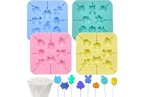 DREAM HORSEX Lot de 4 Moule à Sucettes en Silicone pour Halloween, Moule à Sucettes avec 8 Cavités avec bâtons, Moule en DIY Halloween moules à Chocolat, Moules à Cake Pop pour fête de Halloween (4 couleurs)