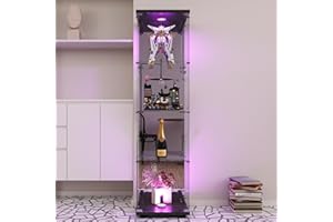 FOERPL Vitrina de Cristal,4 Capas Vitrina de Pie,LED Armario de Colección Moderno con 1 Panel Espejo,Vitrina de Almacenamiento con Cerradura, para salón,Oficina,Pasillo