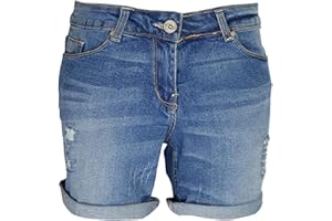 SFA AFS Ladies Boyfriend Stretchy Denim Shorts Distressed Skinny Hotpants Ripped Rollup Half Pants (12, Denim Blue)
