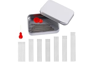 NQEUEPN Juego de 40uds Agujas de Coser, Agujas de Coser a Mano de Ojo Grande Agujas de Acero Inoxidable de 7 Tamaños con Enhebrador Agujas de Acolchado Agujas de Bordado para Manualidades a Mano