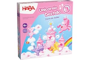 HABA 2012232005 - Unicornio Destello – Torre de Nubes, Juego Infantil de Mesa cooperativo de Habilidad. Más 4 años