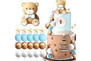 JeVenis decorazione torta orso blu topper per torta con palline blu e oro decorazione torta orsi decorazione per torta di compleanno babyshower