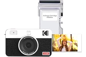 KODAK Mini Shot 2 Retro 4PASS 2-in-1 Sofortbildkamera und Fotodrucker (5,3x8,6cm) + 8 Blatts, Weiß