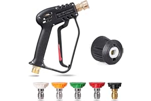 YUET Pistolet de Lavage Haute Pression 4350 PSI avec 5 Buses de Pulvérisation, Pistolet de Nettoyage de Voiture, Interface M22(14mm),1/4" Connexion Rapide, Adaptateur pour Karcher K1-K7