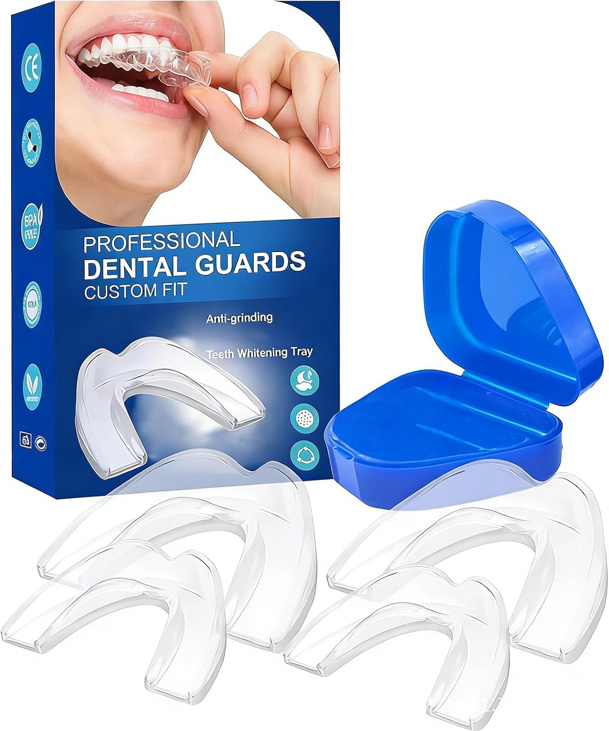 4 Piezas Ferula Descarga Bruxismo, Protector Bucal para Dormir, Férula Bruxismo, Férulas Dental Moldeable, Protector Bucal Bruxismo, Protección Dental, Prevenir el Bruxismo y Roncar (2 Tamaños)