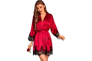 RSLOVE Women Satin Robe Lace Trim Kimono Dressing Gown Silk Bridal/Bridesmaid Robe