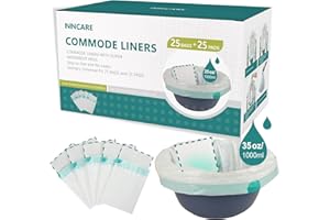 ININCARE Commode Liners with Absorbent Pads，Value Pack 25 Count Universal Fit，Disposable Bedside Commode Liners and Pads for Adult Portable Toilet(25Bags + 25Pads)