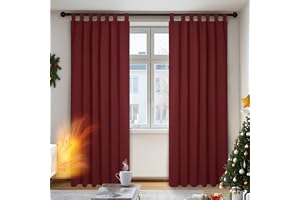 Deconovo Mörkläggningsgardin ogenomskinliga öglor för värmeisoleringsgardiner, 245x140 cm (H x B), röd, uppsättning om 2
