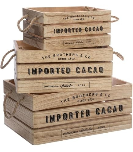 Set De 3 Cajas De Madera De Pino Con Asas - Naturales, 31x21x18.7cm, Incluye Imán Personalizable, Hechas En España