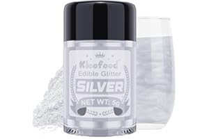 Edible Glitter for Drinks - Kicofood 5g Edible Lustre Dust Food Grade, Edible Glitter for Cakes Fondant Cream Muffins Chocolates Cocktail (Silver)