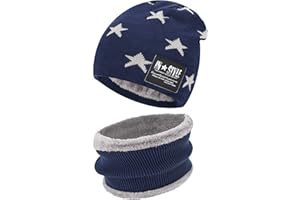 Bequemer Laden Kinder Winter Warm Mütze und Loop Schal Set mit Fleece Gefütterte für 3-8 Jahre Jungen Mädchen, Wintermütze Strickmütze Beanie Schlauchschal Halswärmer Geschenk Weihnachten