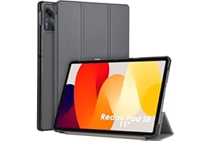 WD&CD Cuero Funda Compatible para Xiaomi Redmi Pad SE Case, 11'', Protector Compatible con Xiaomi Redmi Pad SE Funda, PC+PU Caso Carcasa Case Libro de Cuero con Soporte Función, Gris