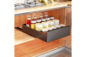 Pull Out Cabinet Organizer, SAYZH Slide Out Drawer Storage Shelves for Kitchen Cupboard, Roll-Out Extendable Sliding Drawer, (30 CM W x 43 CM D x 9CM H)，No Need Drill and Nailing (Black)