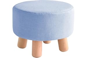 PING BU Fußhocker, rund, Ottoman, aus massivem Holz, 4 Beine, kleiner Stuhl, Hocker, Wechselschuhe, Fußstütze, Tritthocker, Schwammgepolstert, kleine Hocker (28 x 20 cm, blau)